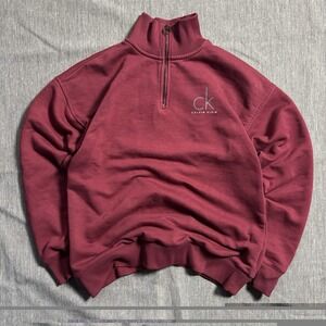 Burgundy Calvin Klein Quarter Zip Sweatshirt - S